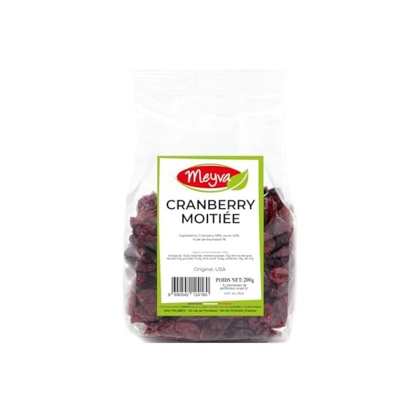 MEYVA Fruits Secs - Cranberry Moitié déshydraté et sucré - Riches en antioxydants - 12x200g