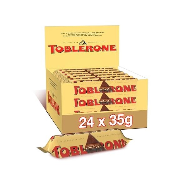 Toblerone - Barre au Chocolat au Lait avec Nougat au Miel et aux Amandes - Recette Originale - Format Familial - Présentoir d