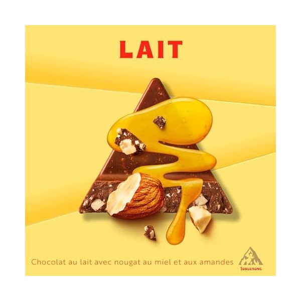 Toblerone - Barre au Chocolat au Lait avec Nougat au Miel et aux Amandes - Recette Originale - Format Familial - Présentoir d