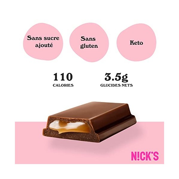 NICKS Barre Keto Soft Toffee, Caramel Fondant enrobé de Chocolat au lait Sans Sucre Ajouté, Sans Huile De Palme, Low carb | 1