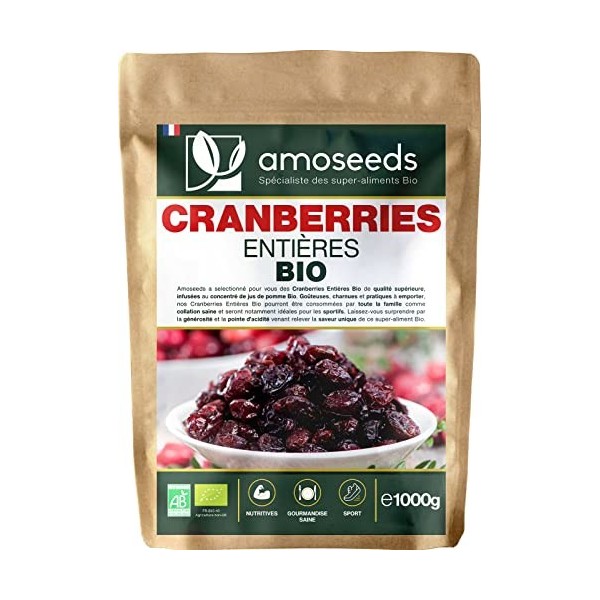 Cranberries Entières Bio 500G | Sans sucre ajouté, naturellement sucrées au jus de pomme | Qualité Supérieure