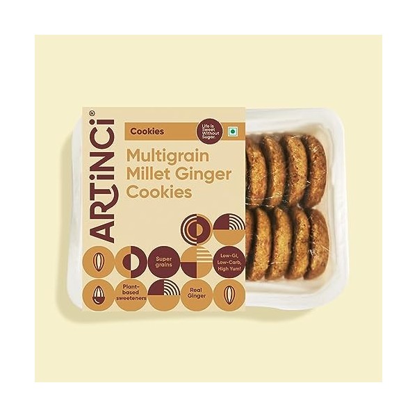 Artinci Multigrain Millet Ginger Cookies | Zero Sugar | Goodness of Foxtail Millets | Low Carb | Diet Snacks for Healthy Livi