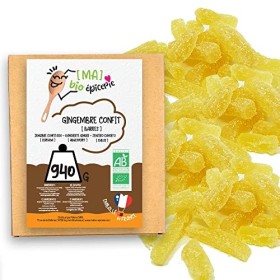 [MA] bio-épicerie | Gingembre confit BIO en barres | 940 g | Sachet vrac | Certifié Biologique | Fruits Confits | Sans Conser