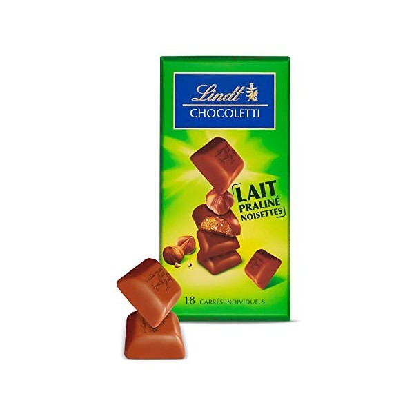 Lindt - Carrés Lait Praliné Noisettes CHOCOLETTI - Chocolat au Lait - 100g - lot de 5