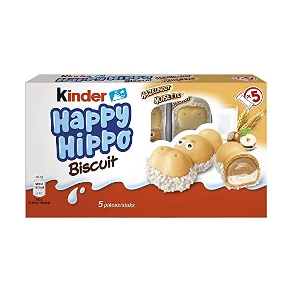 KINDER Happy Hippo 5 Biscuits Noisette de 20,7g soit 104g - Lot de 3 paquets.