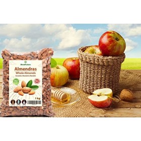 Amandes 1kg Crues Pelées - Sans sel avec Peau -100% Naturelles et Entières - Dorigine Méditerranéenne plus Savoureuse - Qual