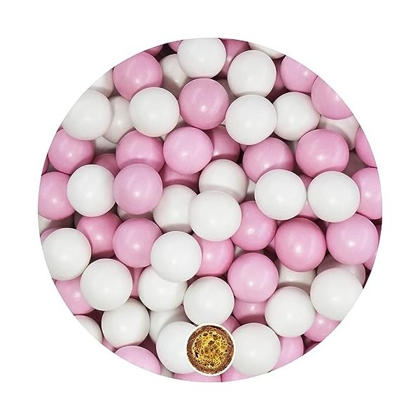 EinsSein 0,7kg Crispy chocolat Dragees perles mariage Mix grand blanc-rose perle dragées baptême communion amandes feter et r