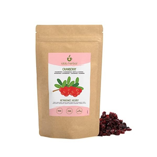 Canneberges Séchées 1kg , Canneberges Entières, Légèrement Sucrées Avec du Jus de Fruit, Moelleuses, Snack aux Fruits prêt à