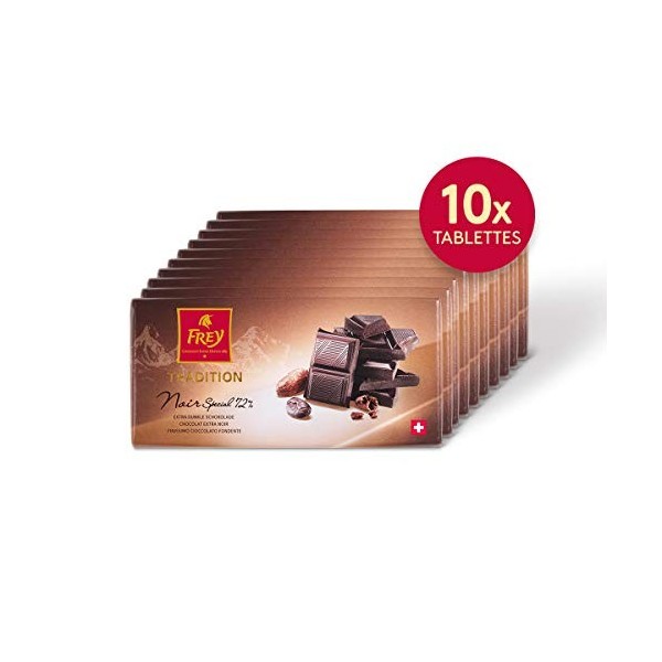 Frey 10x Tablette de chocolat Noir Special 72% 100g - Fabriqué en Suisse - 72% de cacao - Lot de 10 tablettes - Certifié UTZ 