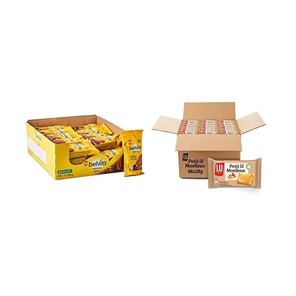 Lu Belvita - Moelleux Petit Déjeuner - Coeur Gourmand au Chocolat Noisettes - 5 Céréales Complètes - Présentoir de 14 Sachets