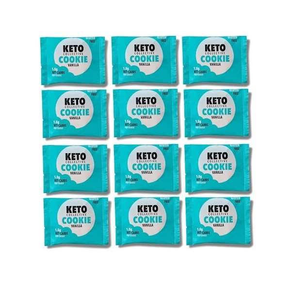 Keto Collective Keto Cookies I 1.5g Glucides Nets I 30g x 12 I Faible en Sucre I Low Carb | Vrai Beurre I Riche en Fibres I C