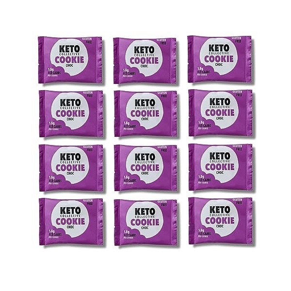 Keto Collective Keto Cookies I 1.5g Glucides Nets I 30g x 12 I Faible en Sucre I Low Carb | Vrai Beurre I Riche en Fibres I C