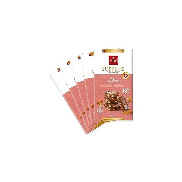 Frey Supreme Milk Crunchy Almond Chocolate - Fabriqué en Suisse - Certifié Rainforest Alliance - Chocolats à offrir - Grand p