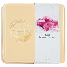 Rose Turkish Delight Flavour Lokum, Boîte cadeau gourmet en boîte cadeau, 500g, Environ 26 pièces, Chateau De Mediterranean