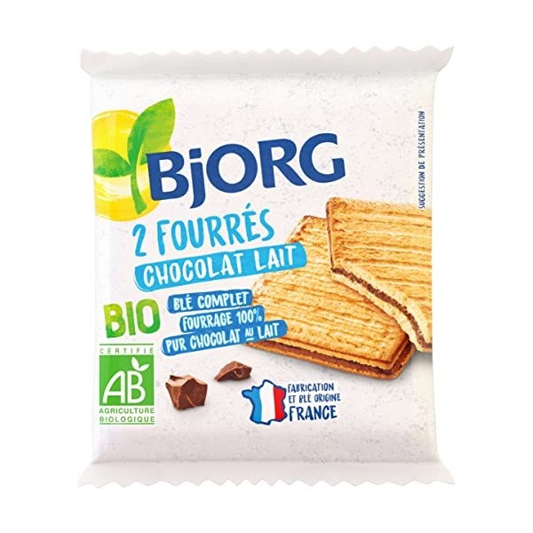 BJORG - Biscuits Fourrés Chocolat Lait - Format Pochon - Biscuits Bio - Sans Huile De Palme - Fabriqué En France - 20 Pochons
