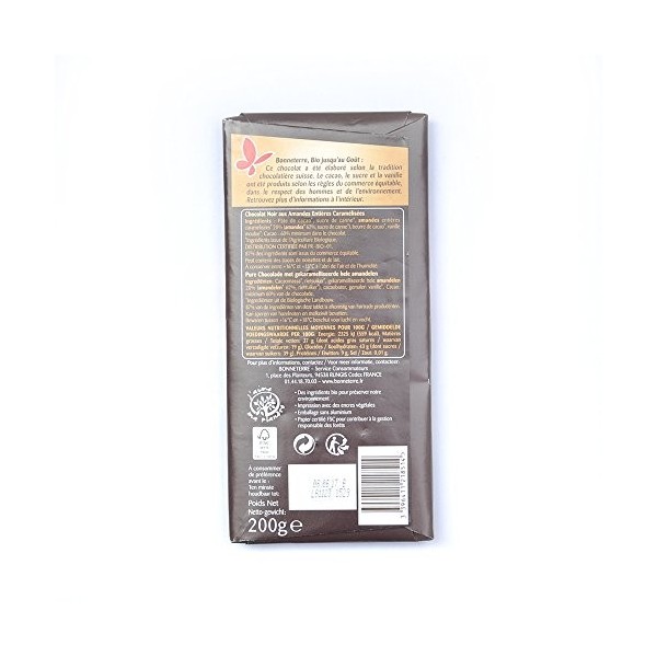 Bonneterre - Tablette chocolat noir amandes caramélisées 200G