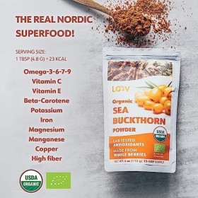 Poudre d’argousier bio LOOV, riche en fibre, faite à 100 % de baies entières, 110 g, cultivés dans les régions nordiques, ric