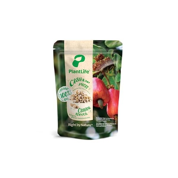 PlantLife Noix de cajou broyées BIO 1kg – Noix de cajou brutes, non traitées et naturelles - 100% recyclable