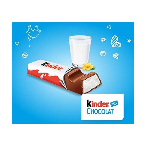 KINDER Chocolat - Barres chocolatées fourrées au lait paquet de 16 barres 200g - Lot de 3 paquets.
