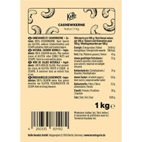 KoRo - Noix de cajou 1 kg - Noix de cajou entières, naturelles, sans additifs, non salées, dans un emballage économique