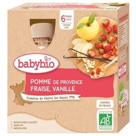 Babybio Gourde Pomme de Provence Fraise Vanille - BIO - 4 x 90g - Lot de 6
