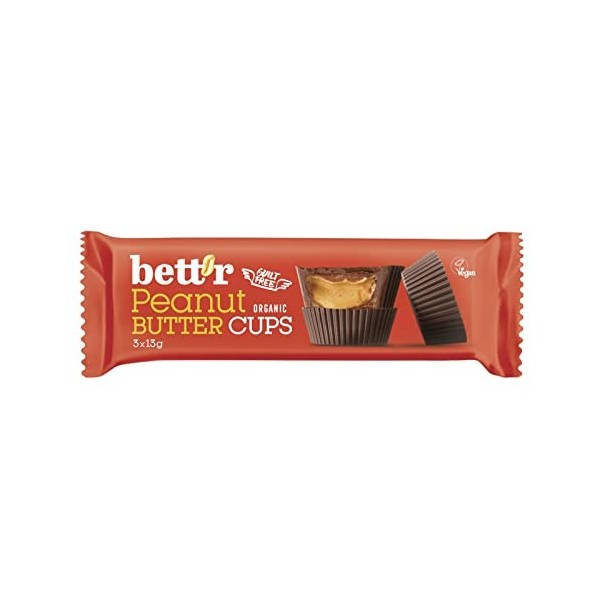 Bett’r Bio Peanut Butter Cups. 100% Vegan, Gluten free and Lactose free - 12 x 39 g