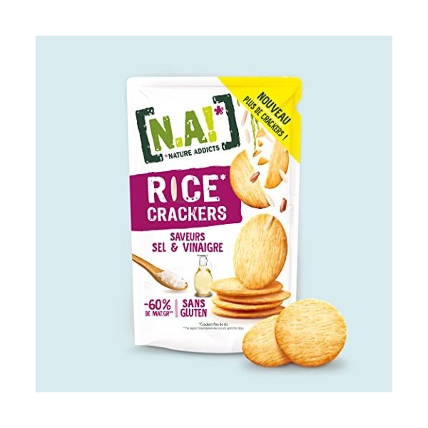 N.A! Nature Addicts - Rice Crackers Sel et Vinaigre - 12 Sachets de 85 gr- Crackers Fins de Riz, Légers et Craquants - 60% de