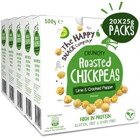 The Happy Snack Company casse-croûte sains Pois chiches rôtis, citron vert et poivre craquelé, haute teneur en protéines, col