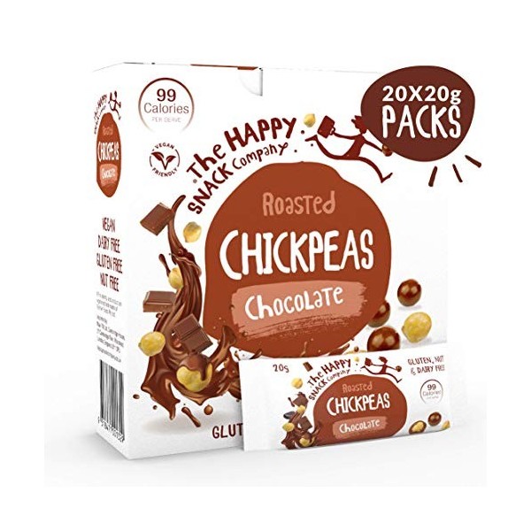 The Happy Snack Company casse-croûte savoureux pois chiches au chocolat, 99 cals, sans noix, végétalien, sans gluten, portion