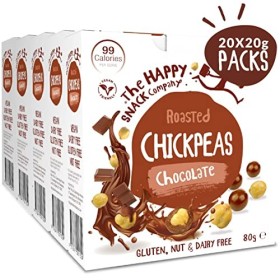 The Happy Snack Company casse-croûte savoureux pois chiches au chocolat, 99 cals, sans noix, végétalien, sans gluten, portion