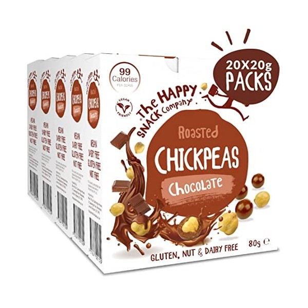 The Happy Snack Company casse-croûte savoureux pois chiches au chocolat, 99 cals, sans noix, végétalien, sans gluten, portion