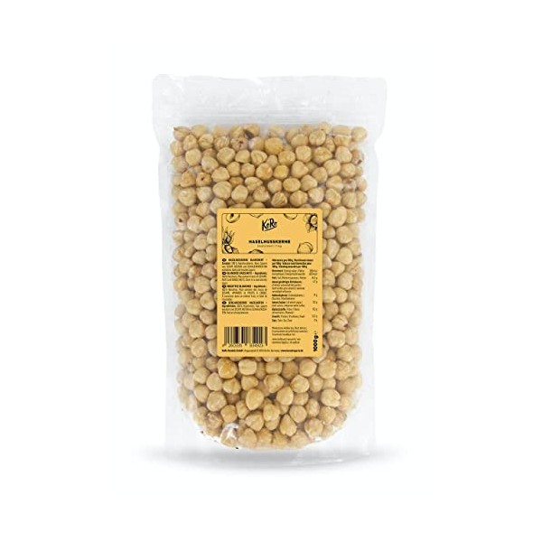 KoRo - Noisettes blanchies 1 kg - Noisettes pelées sans additifs ni conservateurs, parfaites pour la cuisine ou comme snack