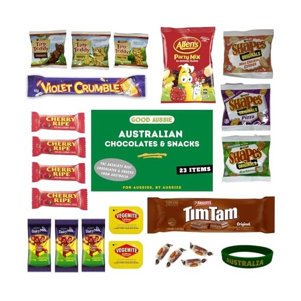 Best of Australia Boîte à chocolat et goûter – Les collations australiennes les plus populaires – Tim Tam, Allens Party Mix,