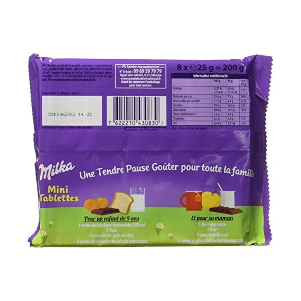 Milka Mini Tablettes de chocolat 8 x 25 g - Lot de 4
