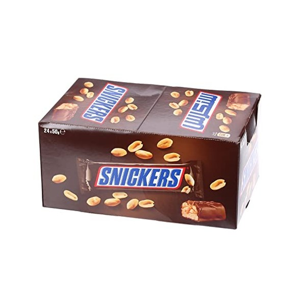Snickers Bar au caramel et cacahuètes grillées enrobées de chocolat - 24 bars x50g 1200g 