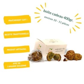 RAREZZE - Pâtisseries de pâte damande a la PISTACHE sicilienne avec de brisure, emballés individuellement dans un jolie coff