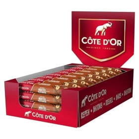 Côte dOr - Bâton Chocolat au Lait et Noisettes Entières - Barres Chocolatées avec Cacao 100% Durable - Présentoir de 32 barr