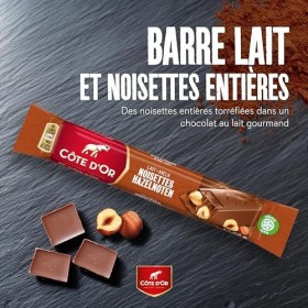 Côte dOr - Bâton Chocolat au Lait et Noisettes Entières - Barres Chocolatées avec Cacao 100% Durable - Présentoir de 32 barr