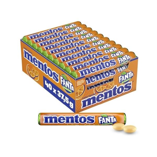 Mentos - Boîte de 40 Rouleaux - Bonbons Mentos Fanta™ Tendres et Croquants - - Format Idéal pour Anniversaires - 40 Rouleaux 
