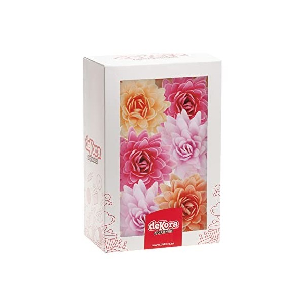 Dekora - Boîte de 18 Fleurs en Gaufrette pour la Décoration - Fleurs Comestibles pour Gâteaux - Décoration en Gaufrette pour 