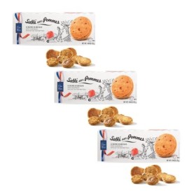 Filet Bleu | 3 Blister Cookies Beurre et Morceaux de Pomme | Sablé Pomme & Beurre | Sablé Biscuits Français 3 Boîtes - 375 Gr