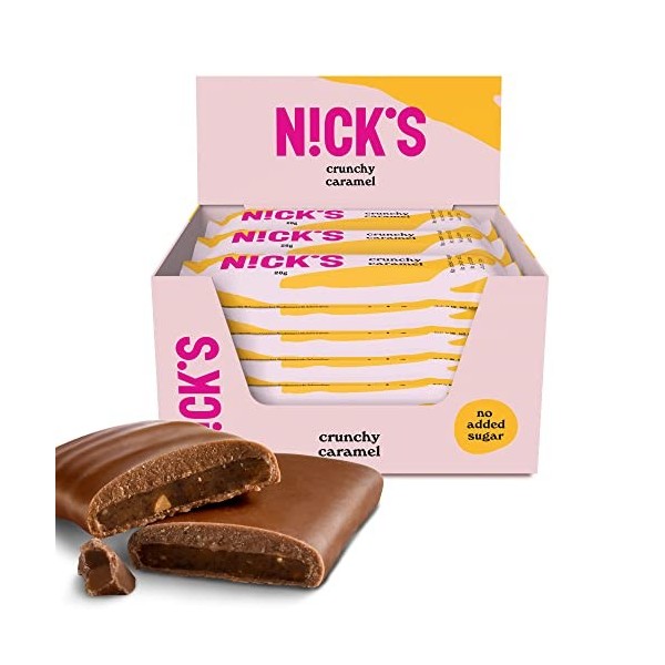 NICKS Barre Keto Crunchy caramel, Chocolat au Lait et Éclats de Caramel et Amandes Sans Sucre Ajouté 88 Calories 1,8 Glucides
