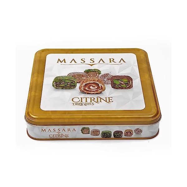 Massara Citrine Delight, loukoums turcs de luxe aux fruits à coques, boîte de confiseries halal 454 g 