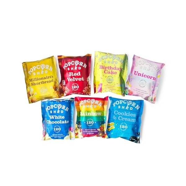 Popcorn Shed - 7 saveurs de pop-corn exclusives, Snacks Naturelles, Le cadeau parfait de pop-corn gourmet, Parfait pour les S