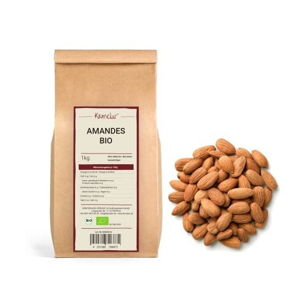 Kamelur Amandes Bio 1kg - amandes 1kg sans additifs - amande bio entières