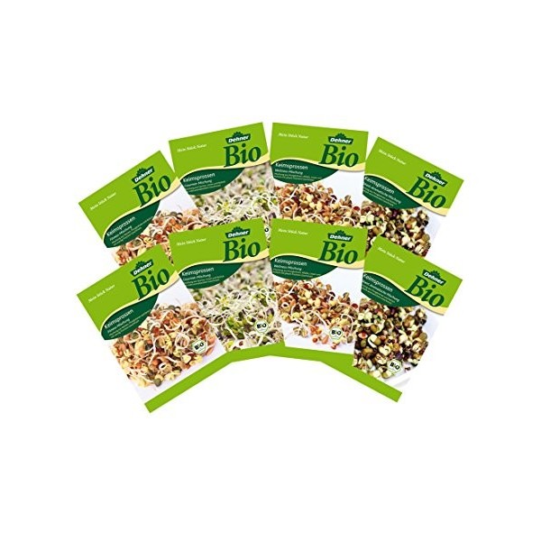 Dehner Bio Graines germées, Je 2 x 4 variétés, de Fitness, de Gourmet, pikant Arôme Table Mélange et Bien-être
