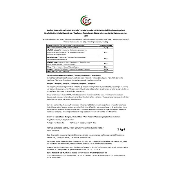 Noisettes Grillées Italiennes 1Kg | Naturel | Idéal pour les gâteaux et le régime Keto