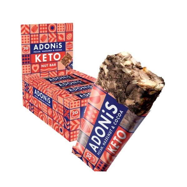 Barres Adonis Keto Noix de Pécan, Noisette et Cacao 16 Barres de 35g | Végétalien et Keto l 100% Naturel l Sans Gluten, San