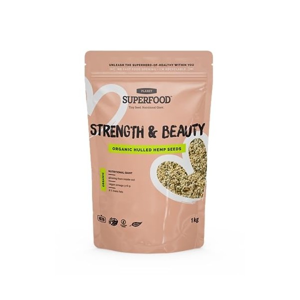 Graines de chanvre décortiquées biologiques - Coeurs de graines de chanvre décortiquées - 1 paquet de 1000g - En-cas sain ric