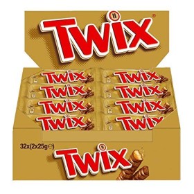 TWIX, Barres chocolat au lait avec biscuit nappage caramel - 1 Boite de 32 barres individuelles de 50g